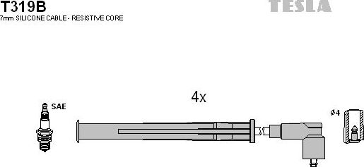 Высоковольтные провода (провода зажигания) (комплект) Tesla. Артикул T319B
