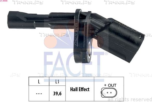 Датчик ABS Facet Made in Italy - OE Equivalent задний правый для Audi TT II (8J) 2006-2014. Артикул 21.0008