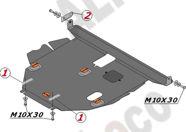 Защита алюминиевая Alfeco для картера и КПП Toyota Corolla E120 2WD (вкл. Corolla Fielder, Corolla Runx) 2000-2007. Артикул ALF.24.06al