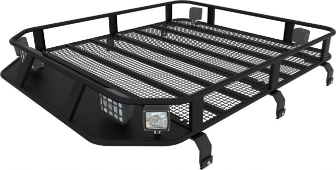 Багажник экспедиционный Podgotoffka 1600х1250х120 мм с сеткой и креплениями на водостоки для ВАЗ 2121, 2131 (Нива) 3дв. 1976-2026. Артикул PGT-B.05.03