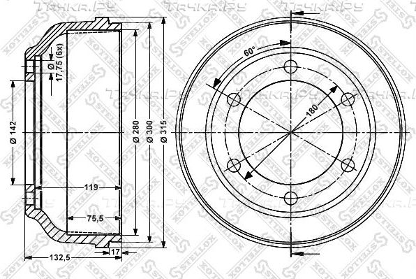 Тормозной барабан Stellox задний для Ford Transit IV 1988-1994. Артикул 6026-2509-SX