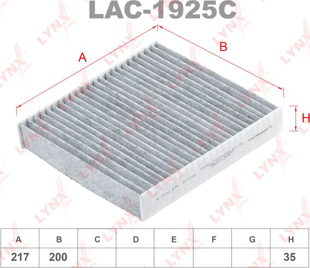 Салонный фильтр LYNXauto для Renault Kaptur I 2016-2026. Артикул LAC-1925C
