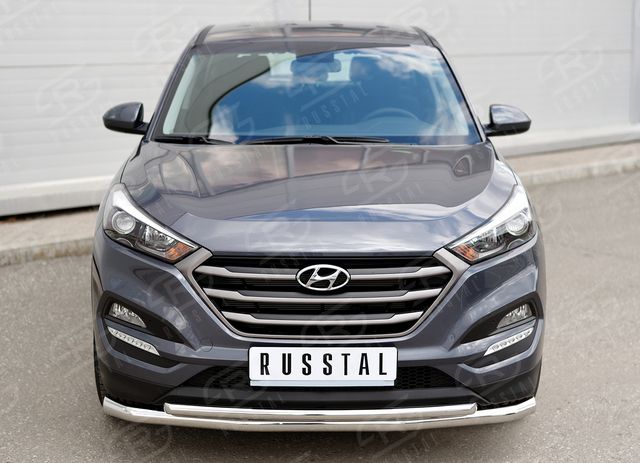 Защита RusStal переднего бампера Ф63 секция-Ф42 дуга для Hyundai Tucson III 2015-2018. Артикул HTZ-002233