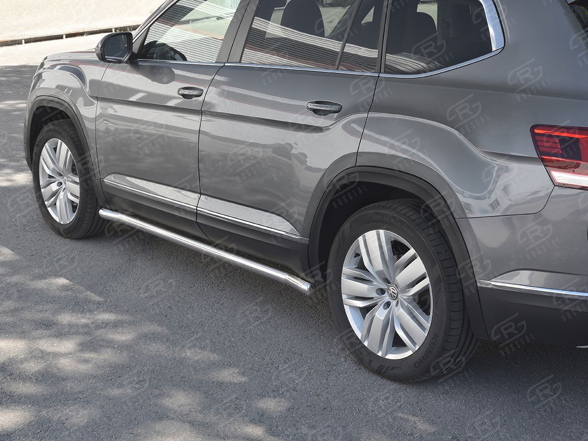 Защита порогов RusStal труба d63 секции (вариант 3) для Volkswagen Teramont 2017-2026. Артикул VTMT-0029953