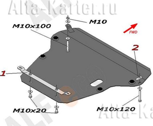 Защита алюминиевая Alfeco для картера и КПП Hyundai Sonata V 2002-2010. Артикул ALF.10.11 AL4