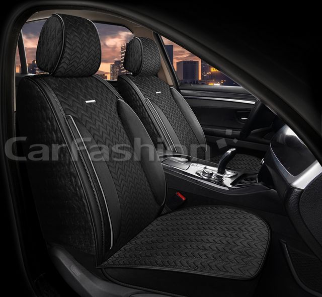 Накидки универсальные CarFashion Shevron Front на передние сидения авто, цвет Черный/Черный/Серый/Серый. Артикул 26210