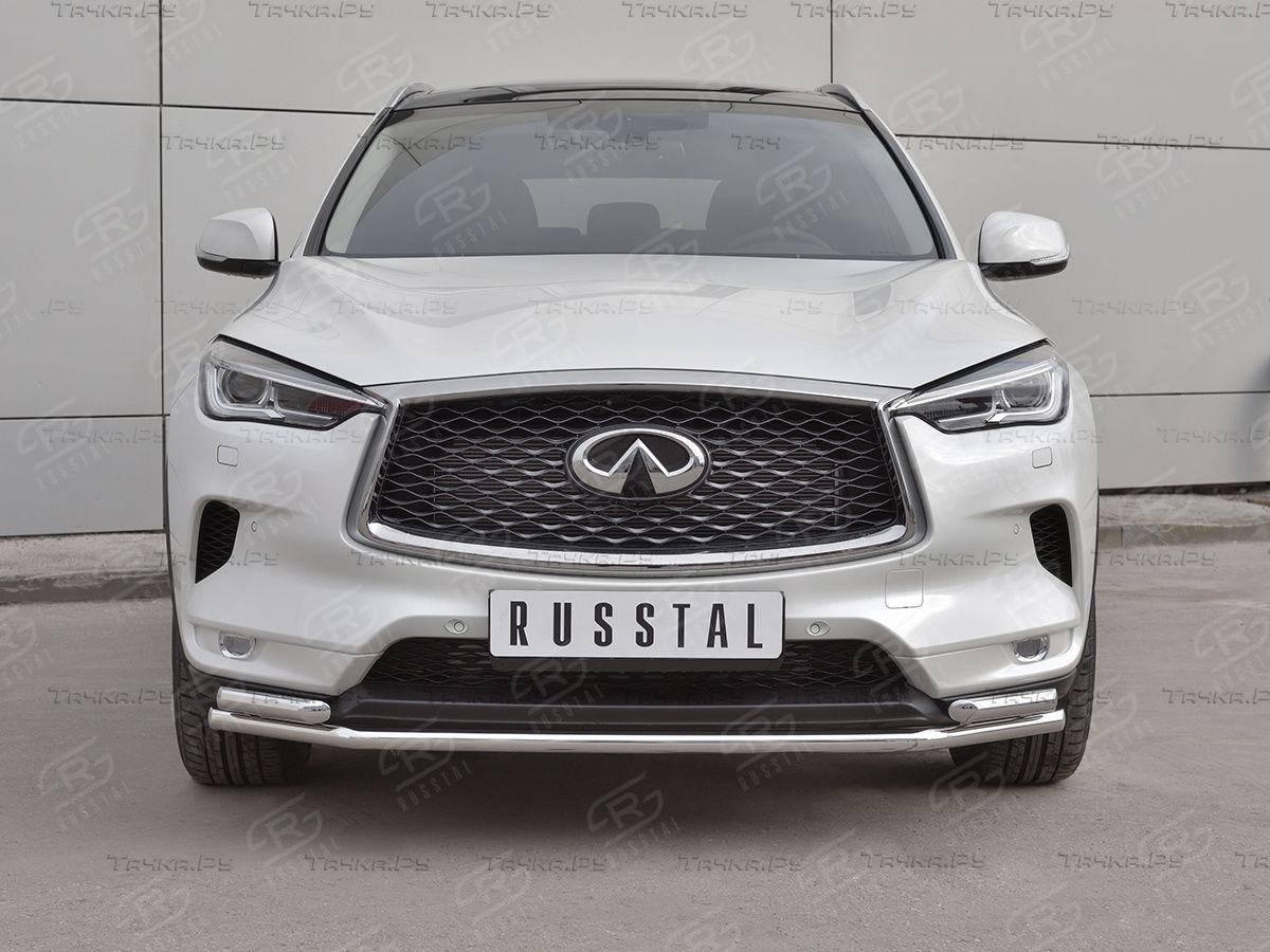 Защита RusStal переднего бампера d42 секции-d42х2 дуга для Infiniti QX50 II 2018-2026. Артикул IQX5Z-003078