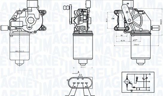 Мотор стеклоочистителя (моторчик дворников) Magneti Marelli передний для Smart Fortwo II (W451) 2007-2015. Артикул 064376700010
