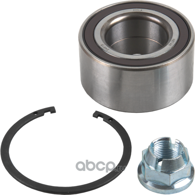 Подшипник ступицы, комплект, передний, подшипник, стопорное кольцо, гайка, RENAULT Duster HM,HS  (Hola). Артикул NB746