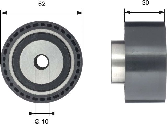 Направляющий (ведущий) ролик ремня ГРМ Gates (полимерный материал). Артикул T42198