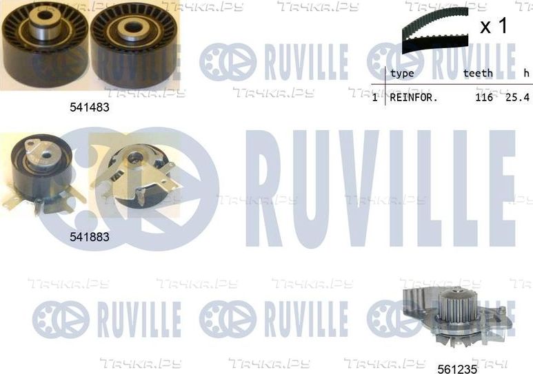 Помпа (водяной насос) с комплектом ремня ГРМ Ruville для Ford Focus II 2004-2012. Артикул 5502962
