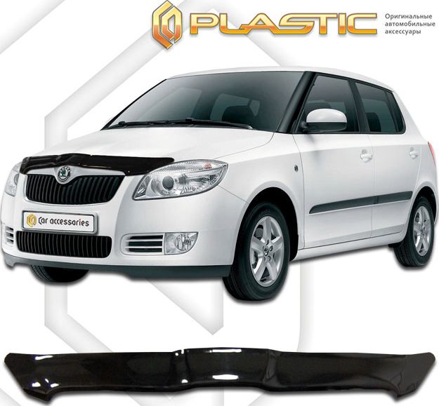 Дефлектор СА Пластик для капота (Classic черный) Skoda Fabia хэтчбек 2010-2014. Артикул 2010010107147