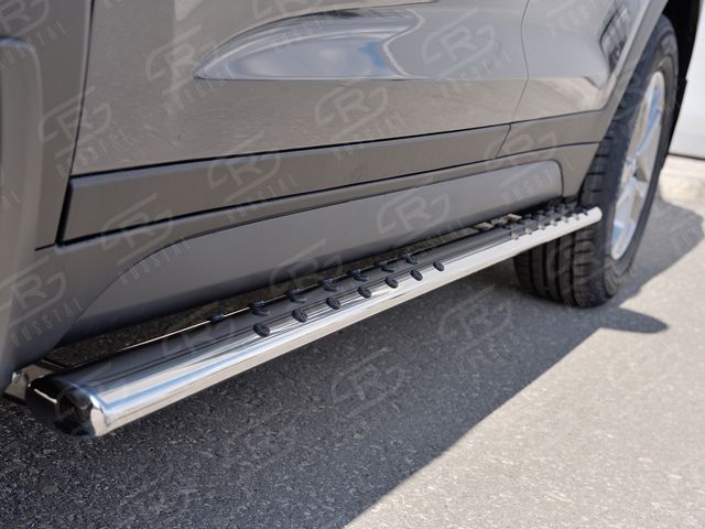 Защита порогов РусCталь труба 75х42 овал с проступью для Hyundai Tucson III 2015-2018. Артикул HTO-002236