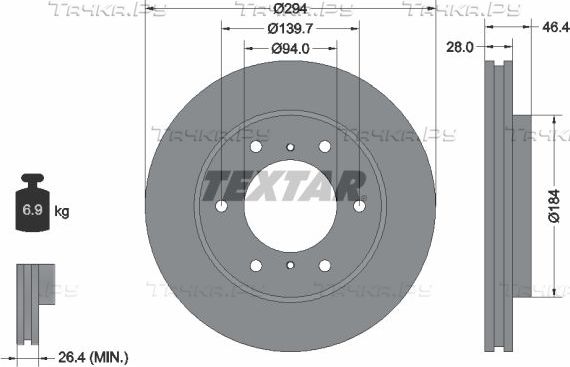 Тормозной диск Textar Pro+ передний для Mitsubishi Pajero Sport II 2008-2016. Артикул 92180205