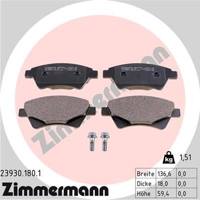 Тормозные колодки Zimmermann передние для Renault Kangoo I 2001-2009. Артикул 23930.180.1