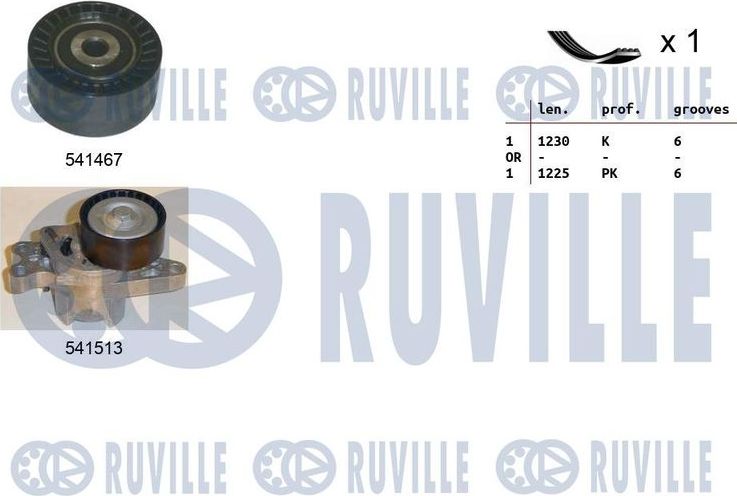 Приводной ремень поликлиновой с роликами (комплект) Ruville. Артикул 570133