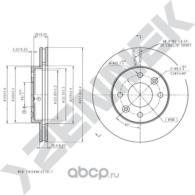 Диск тормозной передний RENAULT MEGANE 96-03 CLIO 91-98 (Zennek). Артикул DBD0100