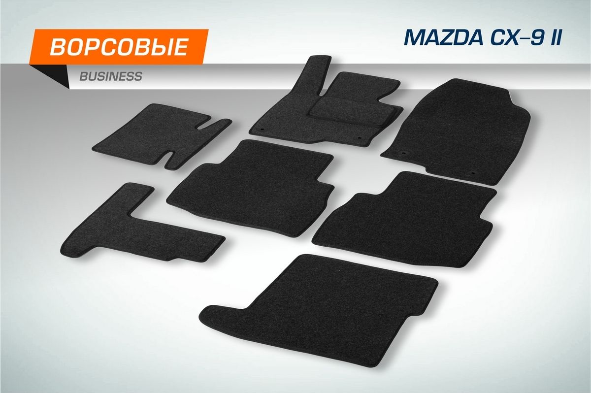 Коврики текстильные AutoFlex Business в салон для Mazda CX-9 (Мазда СХ-9) II поколение 2016-2026 Графит, 7 частей, с крепежом, 5380301. Артикул 5380301