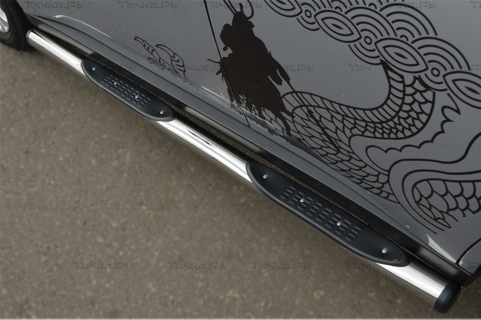 Защита порогов RusStal труба d76 с накладками (вариант 2) для Mitsubishi Outlander III 2012-2014. Артикул MRT-0010542