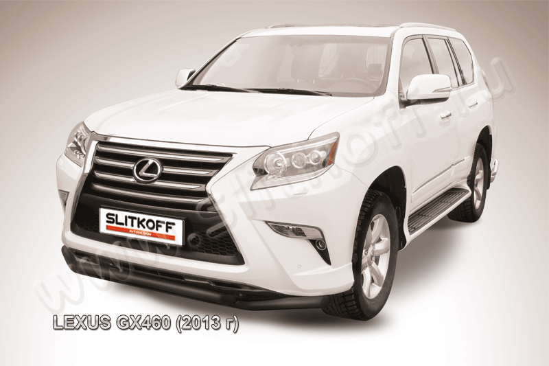 Защита Slitkoff переднего бампера d57/57 двойная ЧЕРНАЯ матовая для Lexus GX 460 2013-2026. Артикул LGX13-005B