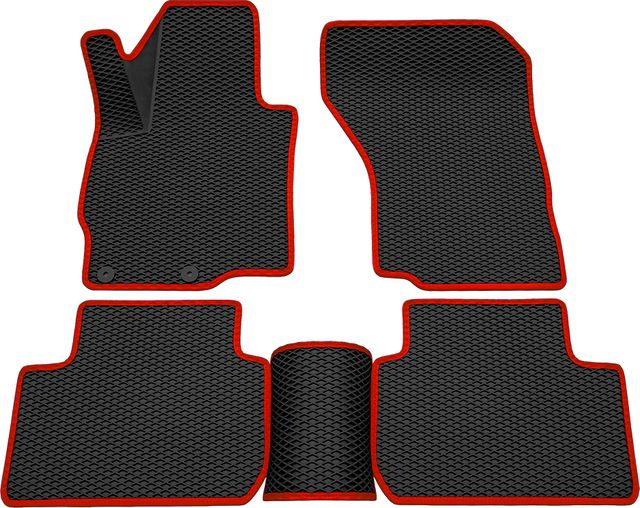 Коврики Rezkon 3D EVA ромб резиновые для салона Mitsubishi Outlander III 2012-2026 Красный кант. Артикул 9224015104