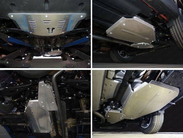 Защита алюминиевая ТСС (4 мм) для картера, КПП, бака и дифференциала Hyundai Santa Fe IV до рестайлинга (TM) 2018-2021. Артикул ZKTCC00376K