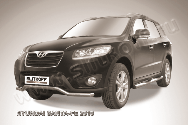 Защита Slitkoff переднего бампера d57 Волна для Hyundai Santa Fe II 2010-2012. Артикул HSFN001