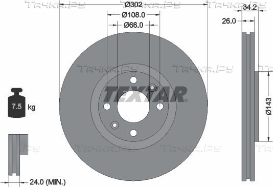 Тормозной диск Textar Pro передний для Peugeot 208 I 2012-2019. Артикул 92168503