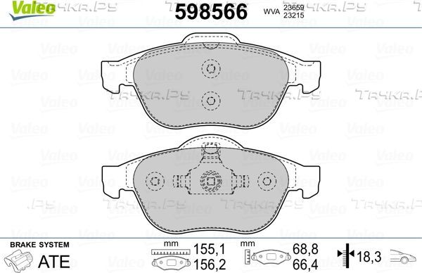 Тормозные колодки Valeo передние для Renault Laguna II 2001-2007. Артикул 598566