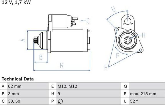 Стартер Bosch для Audi A4 II (B6) 2003-2004. Артикул 0 986 024 250