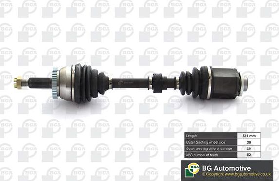 Полуось (привод в сборе, приводной вал) BGA передняя правая для Kia Sorento II 2009-2026. Артикул DS2707R