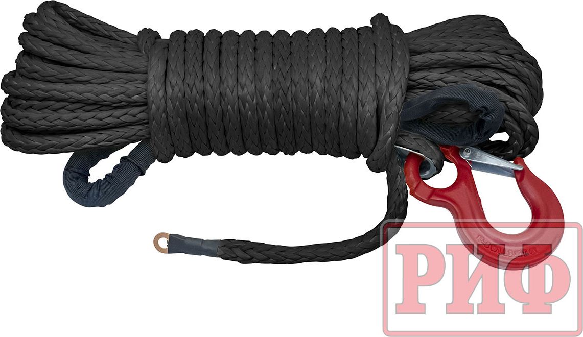 Трос синтетический РИФ для лебёдки 11 мм/25 м черный (готовый). Артикул Rope11mm25mBL