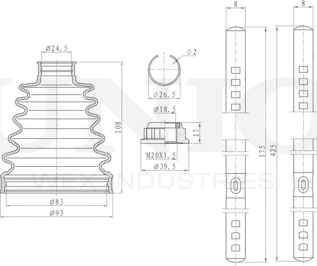 Пыльник ШРУС, комплект (Unio). Артикул DUC-30120K