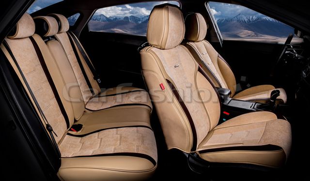 Чехлы универсальные каркасные CarFashion 5D Smart Plus на сидения авто, цвет Бежевый/Бежевый/Кофе. Артикул 22267