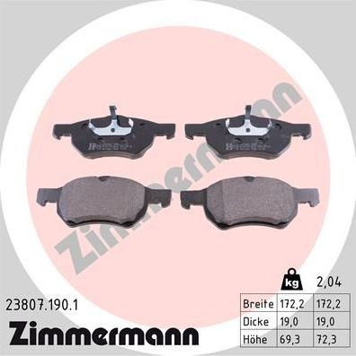 Тормозные колодки Zimmermann. Артикул 23807.190.1