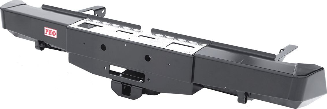 Бампер силовой РИФ задний с площадкой под лебёдку и квадратом под фаркоп для Toyota Hilux VIII 2015-2026. Артикул RIFREV-20130