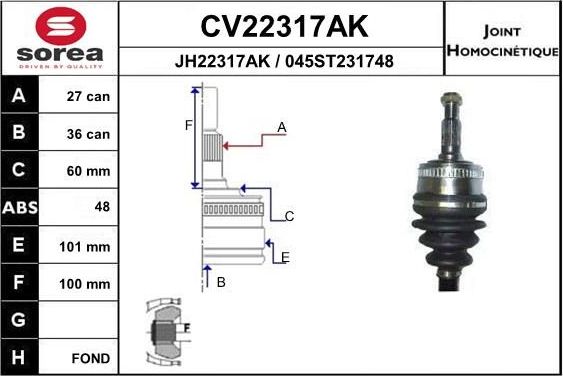 Шрус внутренний (граната) EAI. Артикул CV22317AK