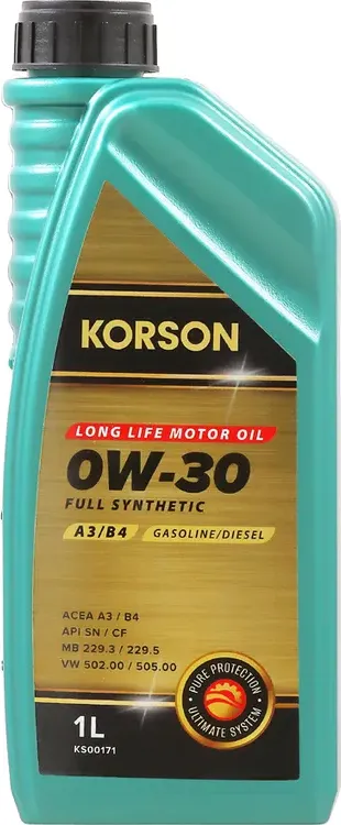 0W-30 FULL SYNTHETIC A3/B4 1л (синт. мотор. масло.) (Korson). Артикул KS00171