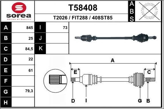 Полуось (привод в сборе, приводной вал) EAI. Артикул T58408