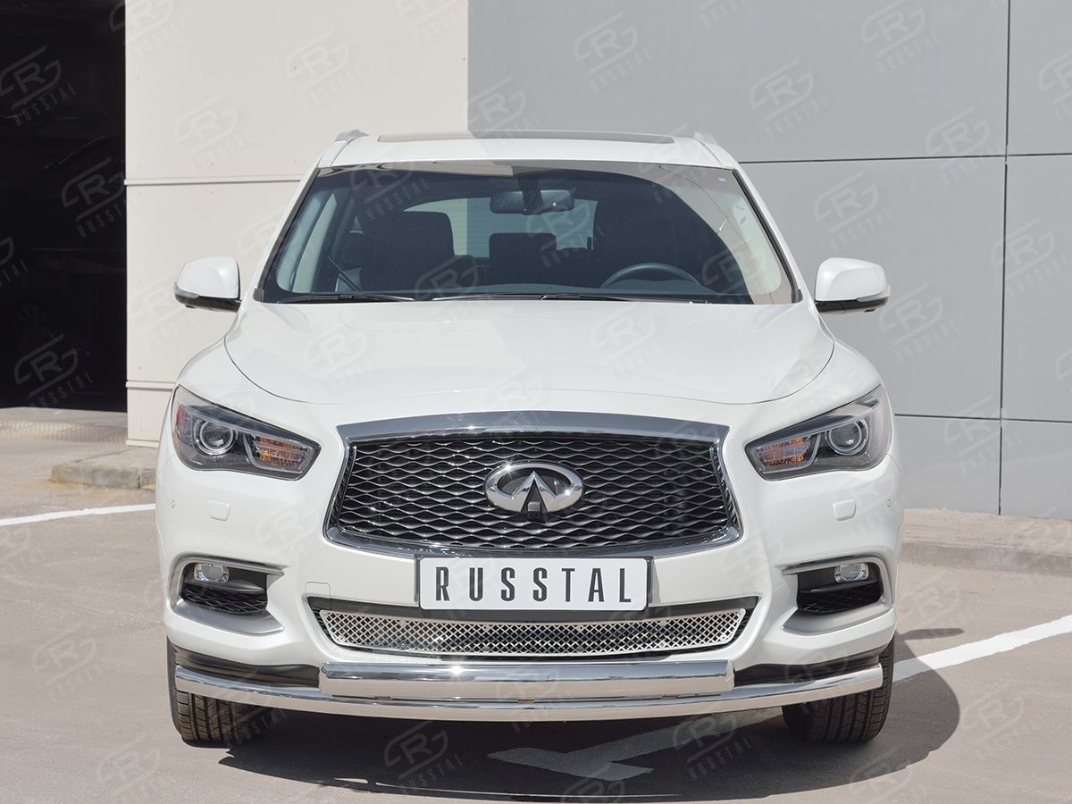 Защита RusStal переднего бампера d63 дуга-d75х42 дуга для Infiniti QX60 2016-2026. Артикул IQXZ-002677