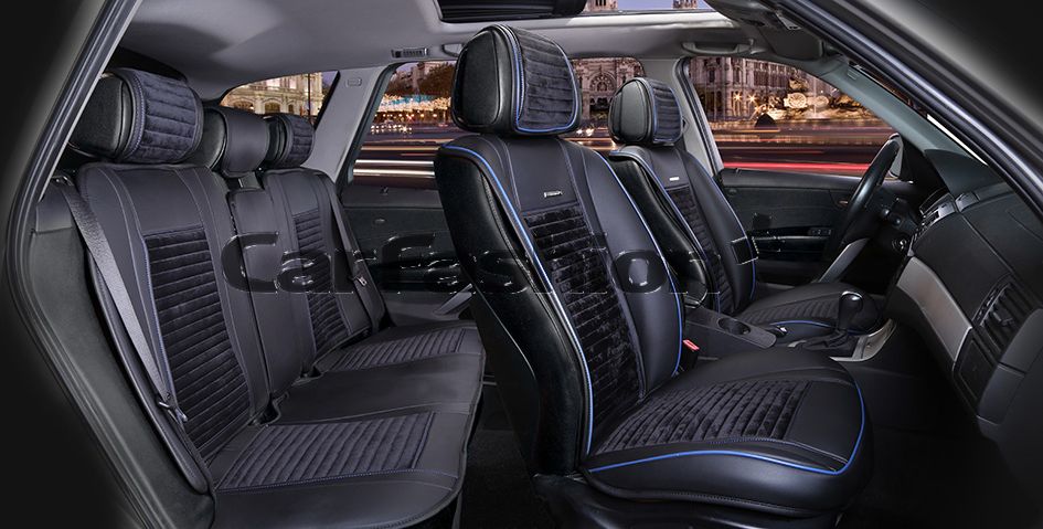 Накидки универсальные CarFashion Madrid Plus для авто, цвет Черный/Черный/Синий/Синий. Артикул 22260