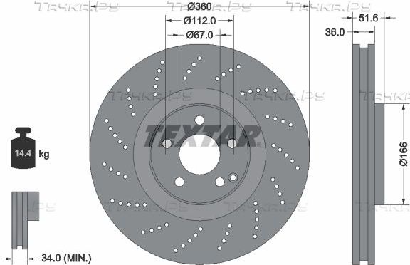 Тормозной диск Textar Pro+ передний для Mercedes-Benz CLS II (C218) 2011-2017. Артикул 92283905