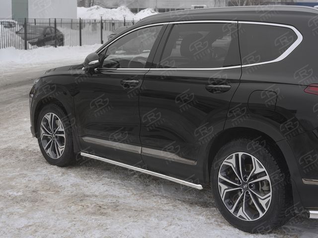 Защита порогов RusStal труба d42 секции (вариант 1) для Hyundai Santa Fe IV 2018-2026. Артикул HSFT-003173