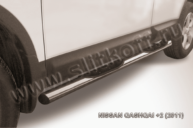 Пороги Slitkoff труба d76 с проступями для Nissan Qashqai+2 I 2010-2013. Артикул NIQ211-005