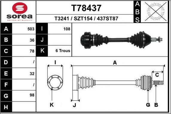 Полуось (привод в сборе, приводной вал) EAI. Артикул T97513