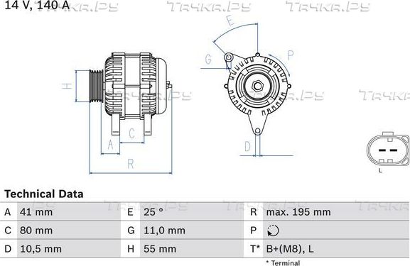 Генератор Bosch для Fiat Ducato III 2006-2014. Артикул 0 986 046 210