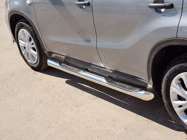 Защита порогов RusStal труба d76 с накладкой (вариант 1) для Suzuk Vitara IV 2015-2026. Артикул SVT-0026441