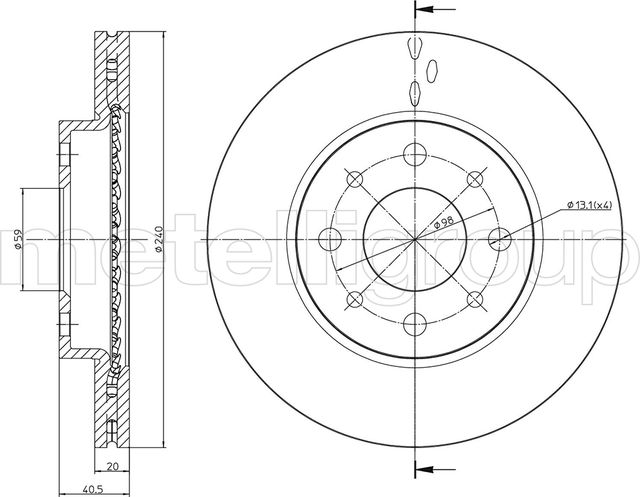 Тормозной диск Metelli передний для Fiat 500 II 2007-2026. Артикул 23-0754C