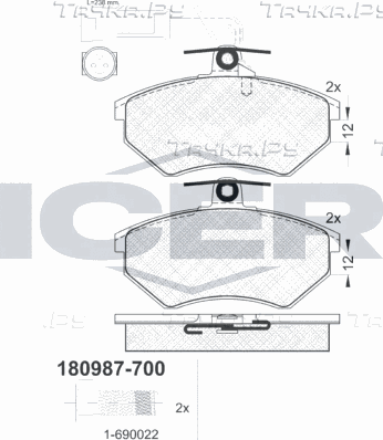 Тормозные колодки Icer. Артикул 180987-700