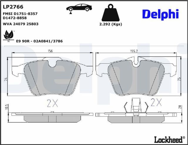 Тормозные колодки Delphi для Jaguar F-Type I 2012-2026. Артикул LP2766